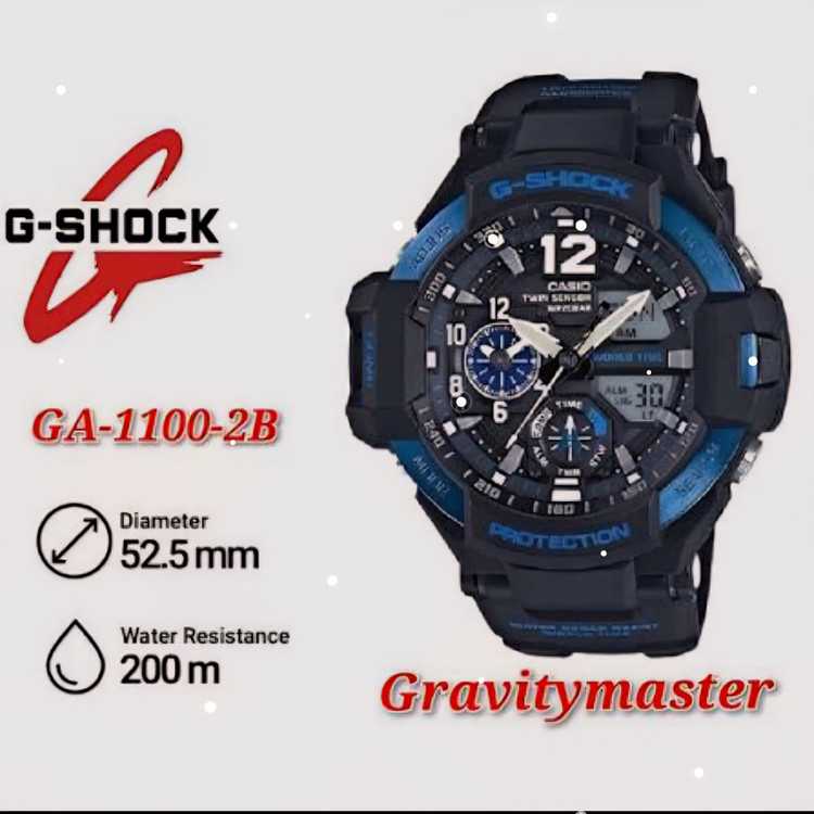 ساعت کاسیو جیشاک خلبانی Gravity master مدل "GA 1100" آبی