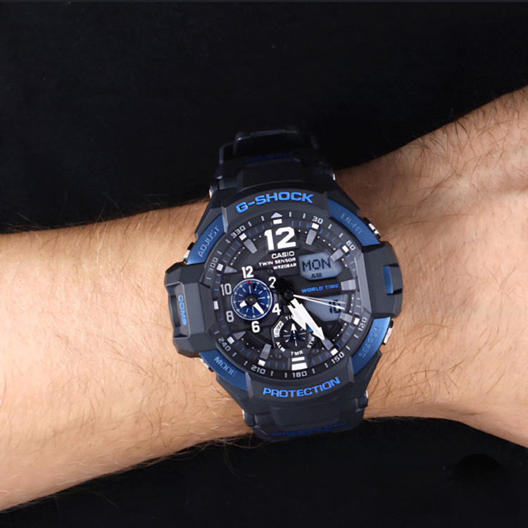 ساعت کاسیو جیشاک خلبانی Gravity master مدل "GA 1100" آبی
