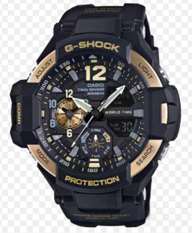 ساعت کاسیو جیشاک خلبانی Gravity master مدل "GA 1100" طلایی