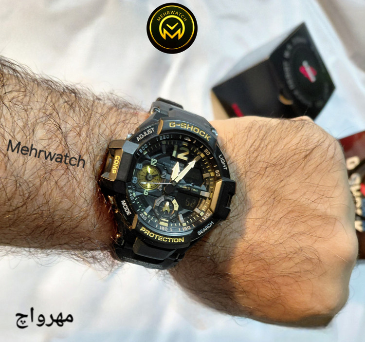 ساعت مچی مردانه کاسیو جیشاک "GA 1100" طلایی و مشکی