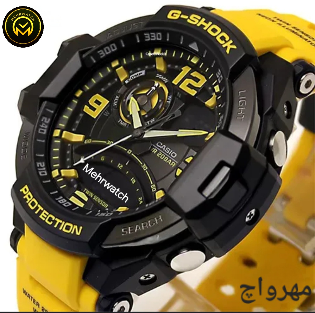 ساعت مچی کاسیو جیشاک خلبانی زرد "Gravity master " GA 1000
