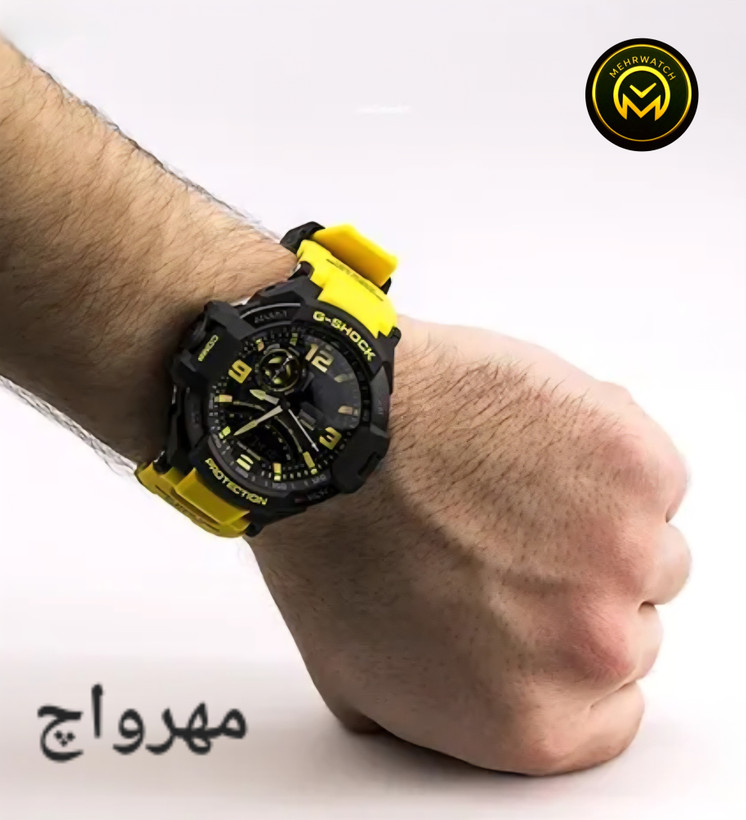 ساعت کاسیو جیشاک خلبانی Gravity master مدل "GA 1100" زرد