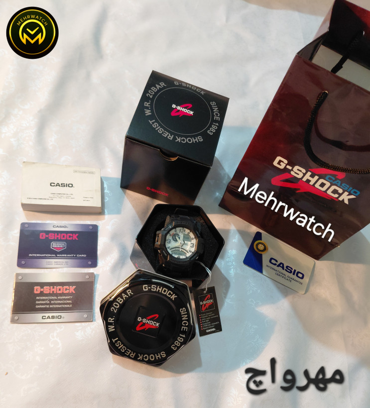 ساعت کاسیو جیشاک خلبانی Gravity master مدل "GA 1100" سفید