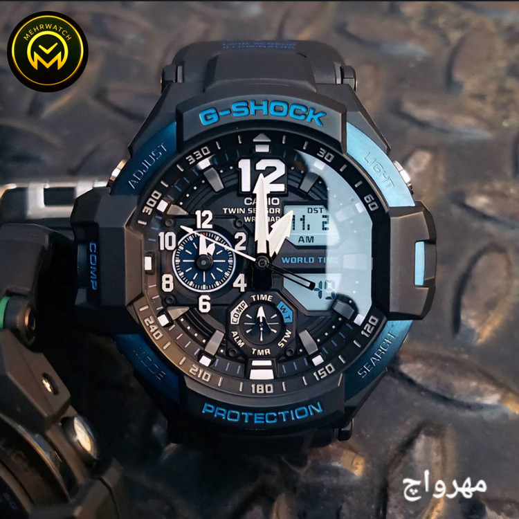ساعت کاسیو جیشاک خلبانی Gravity master مدل "GA 1100" آبی