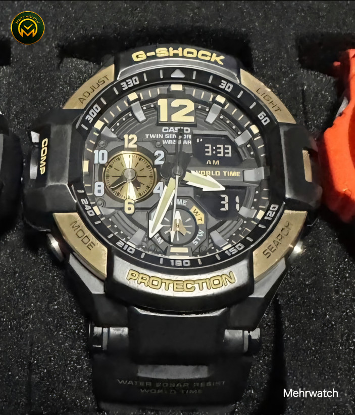 ساعت کاسیو جیشاک خلبانی Gravity master مدل "GA 1100" طلایی