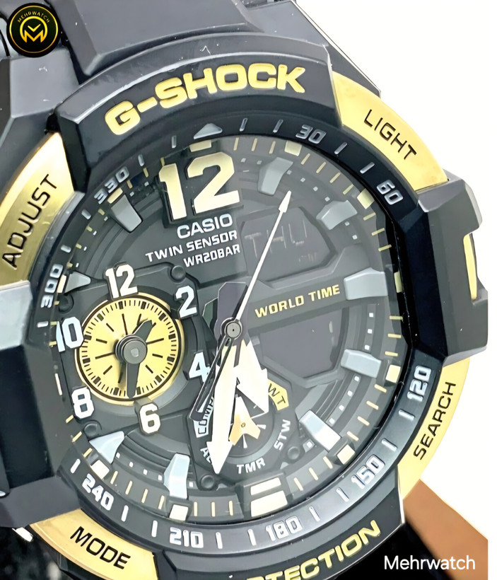 ساعت کاسیو جیشاک خلبانی Gravity master مدل "GA 1100" طلایی