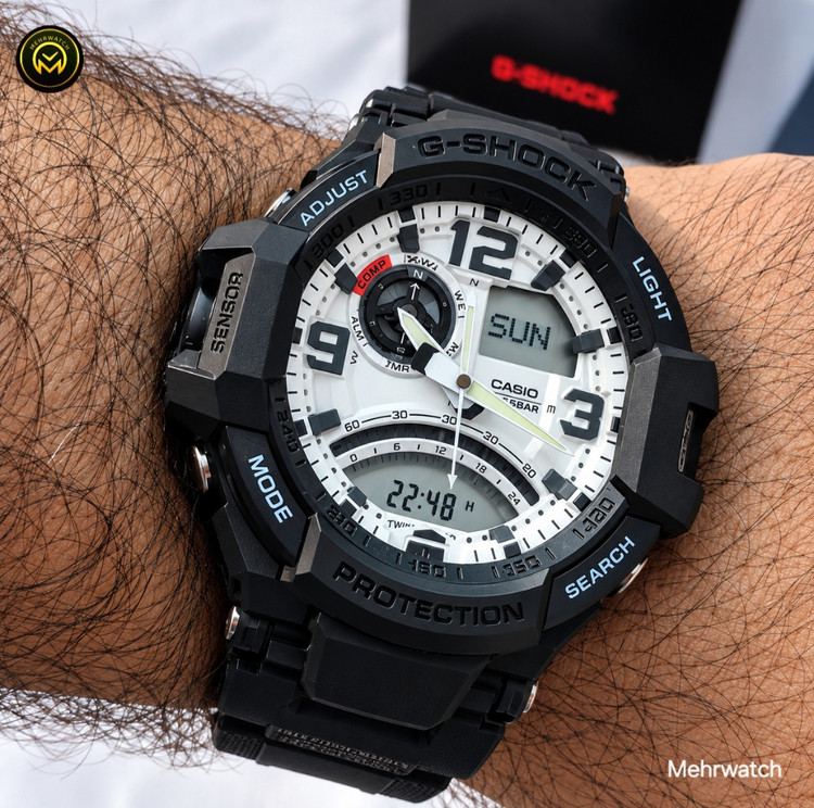 ساعت کاسیو جیشاک خلبانی Gravity master مدل "GA 1۰00" سفید
